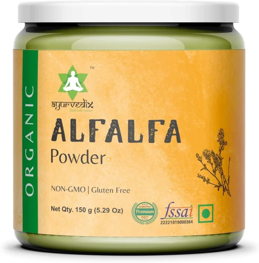 Ayurvedix Poudre de luzerne 100 % pure - Poudre de feuilles finement moulues pour smoothies et mélanges à base de plantes - 150 g