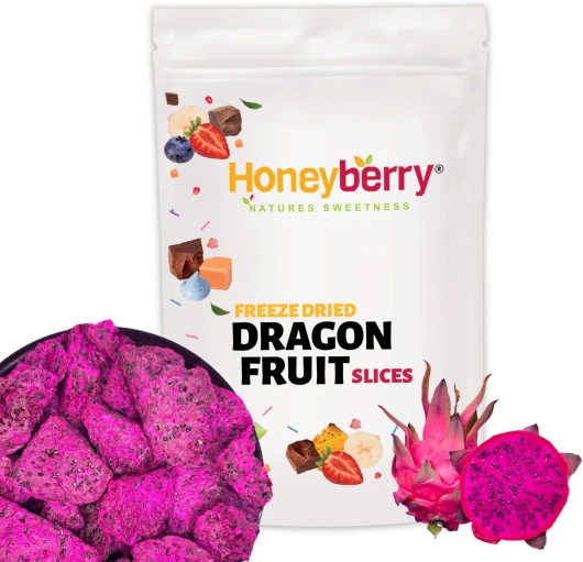 Fruit du Dragon Lyophilisé - Pitaya Lyophilisé - Fruit du Dragon Déshydraté - Fruits Exotiques Lyophilisés - Tranches de Pitaya Déshydratées pour Pâtisserie, Décoration, Snacks et Smoothies (100g)