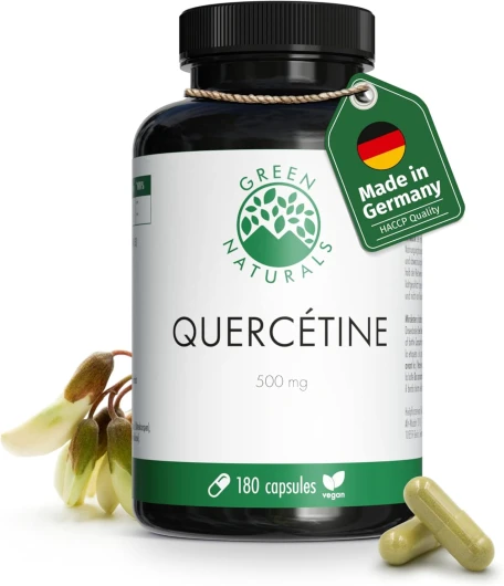 Quercetine - 180 capsules à 500mg de production allemande - 100% végétalienne et sans additifs - Stock de 6 mois.