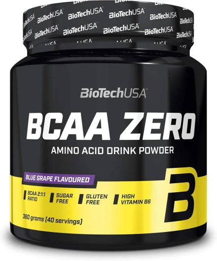 BCAA Zero - Acides aminés essentiels en poudre - 6g BCAA avec L-Leucine instantanée - Vegan - Sans sucre, sans lactose, sans gluten, 360 g, Raisin bleu