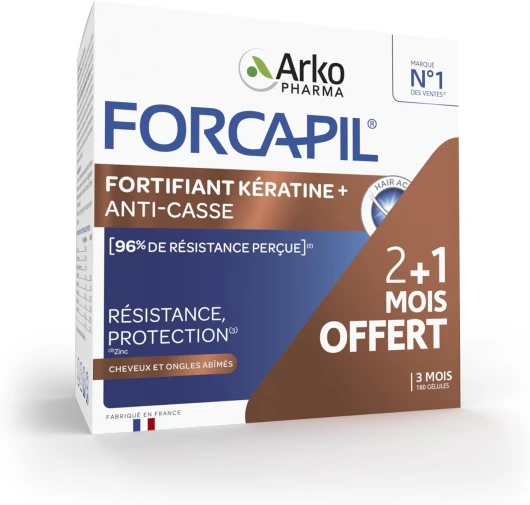 Forcapil Fortifiant Kératine+ Programme 3 mois 120 + 60 Gélules