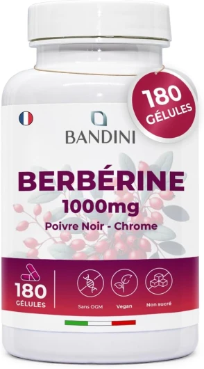 ® Berbérine 1000 mg - 180 gélules pour 3 mois - Berberis Aristata avec Chrome et Poivre noir naturel - Haute absorption - Vegan et Sans Additifs - Extrait concentré de Racine Berberis Vulgaris