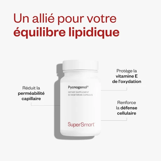 Pycnogenol® - Extrait breveté d'écorce de pin maritime français - 60 gélules végétales - Soutient la circulation sanguine et le confort des jambes - SuperSmart