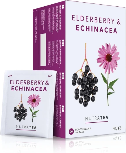 NutraTea - Tisane de Sureau et à l'Échinacée - 20 Sachets de thé enveloppés - Tisane