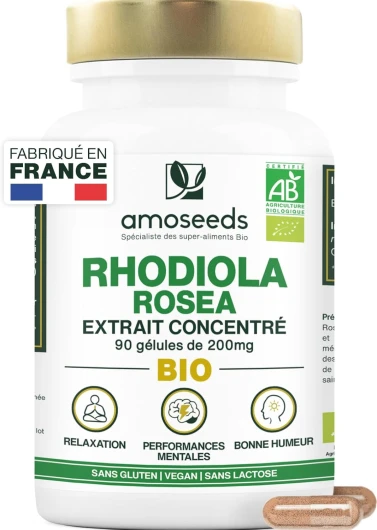 Rhodiola Rosea BIO - Extrait Concentré (rosavine + salidroside) - 100% Naturel - Adaptogène, Anti-stress, Équilibre Émotionnel - 90 gélules vegan - Fabriqué en France - Qualité Supérieure