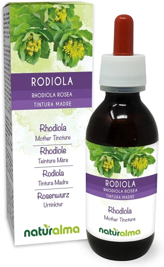 Rhodiole ou Orpin rose (Rhodiola rosea ou Sedum roseum) racines Teinture Mère sans alcool Naturalma - Extrait liquide gouttes 120 ml - Complément alimentaire - Végétalien ou végan