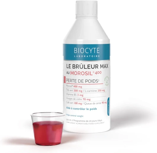 BIOCYTE Morosil Format Liquide Goût Cerise - Morosil 400mg, Vinaigre De Cidre, Vitamine B5 & Thé Vert - Programme 20 Jours