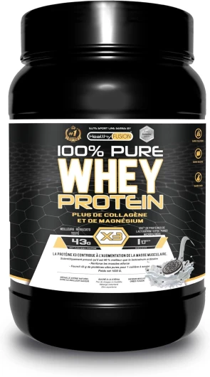 Whey Protein - Protéine de Lactosérum Pure avec Collagène et Magnésium - Boostez vos Entraînements, Renforcez et Augmentez votre Masse Musculaire - 1000g Protéines (Biscuits)