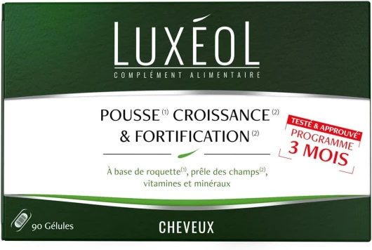 LUXEOL - Pousse Croissance & Fortification - Complément Alimentaire - Roquette, Prêle Des Champs, Zinc, Cuivre, Sélénium, Vitamine B8 & B6 - H/F - Fabriqué En France - Programme 3 Mois - 90 Gélules