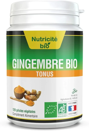 Gingembre Bio - 120 Gélules Végétales - Renforce Immunité & Energie - Anti-Inflammatoire Naturel pour Digestion et Articulations - Fabriqué en France, Vegan