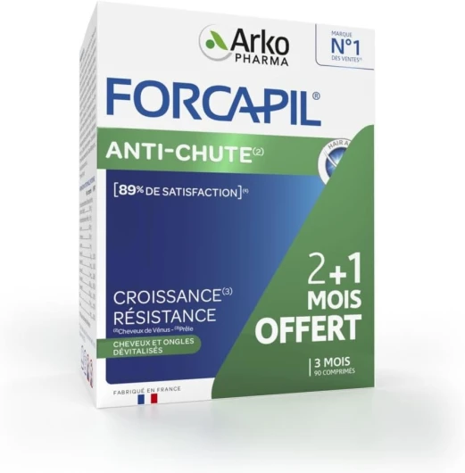 Forcapil Anti-chute - Complément Alimentaire Cheveux et Ongles - Prévient la Chute de Cheveux - Résistance - Croissance - 3 mois - 90 comprimés