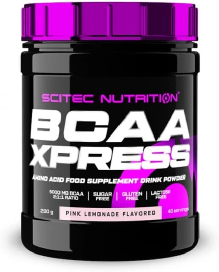 BCAA Xpress, sans sucre, gluten et lactose, 5g de BCAA purs, récupération et croissance musculaire, ratio d'acides aminés 2:1:1, aromatisé et facile à mélanger, 280 g, Pink limonade