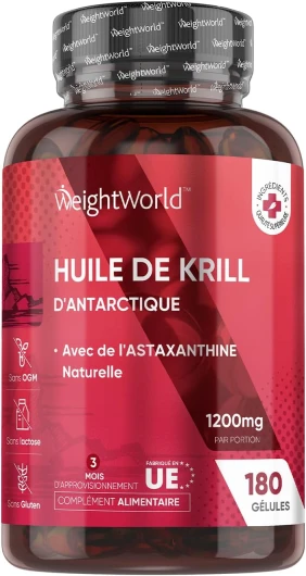 Huile de Krill Pure d'Antarctique 1200mg Oméga 3-180 Gélules Huile de Krill 3 Mois - Acides Gras Essentiels DHA, EPA, Astaxanthine & Choline - Idéal Pour Coeur - Alternative À L'Huile De Poisson