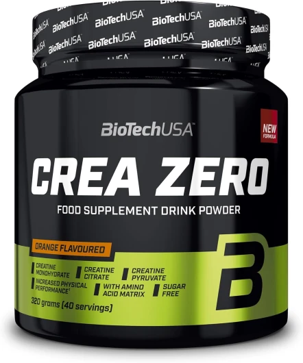 Crea Zero - Créatine en poudre sans sucre - BCAAs, vitamines et minéraux ajoutés, 320 g, Orange