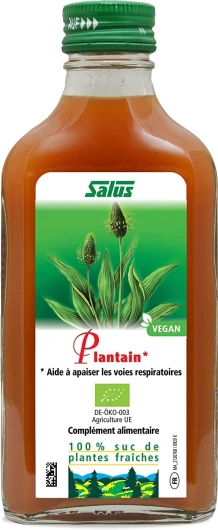 Plantain BIO – Complément Alimentaire à Base de Sucs de Plantes Fraîches – Aide à Faciliter la Respiration et à les Irritations de la Gorge – Végan – 200 ml