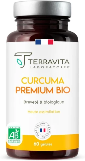 CURCUMA BIO Turmipure Gold® - 60 Gélules de 300mg de Curcumine Brevetée - 2 Mois de Cure - Absorption 24x Supérieure à la Curcumine 95% Standard - Sans Poivre Noir - Made in France - Terravita