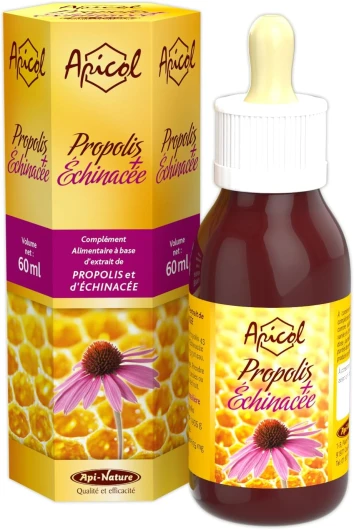 Apicol Propolis et extrait d'échinacée 60 ml - Irritation de la gorge, effet adoucissant sur les cordes vocales, soutien immunitaire - Sans allergène - Api-Nature