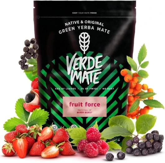 Green Fruit Force 0,5kg - Yerba mate fruité, stimulant - Yerba mate, guarana, airelle rouge, fraise - Stimulation naturelle - Yerba mate brésilien - 500g