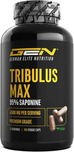 Tribulus Max - 180 gélules - Hautement dosé avec 4500 mg par dose journalière - Premium : 95% saponines - Extrait pur de Tribulus Terrestris 10:1 - Vegan