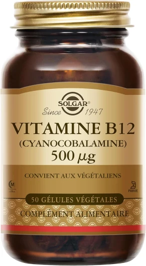 Vitamine B12 (Cyanocobalamine) 500 µg - Vitalité et énergie - Contribue à réduire la fatigue - Vegan - Vitamines - Complément Alimentaire - Flacon de 50 gélules végétales