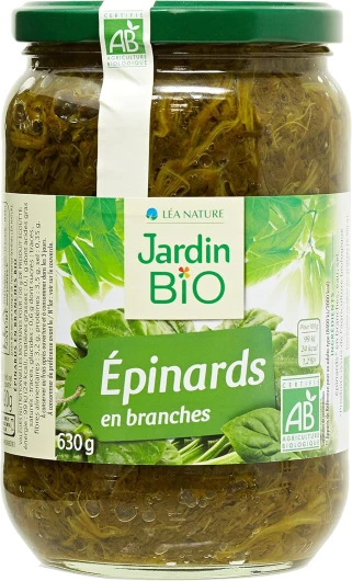 Jardin BiO étic - Epinards en branches - bio - Salé - Certifié AB - Bocal de 630g