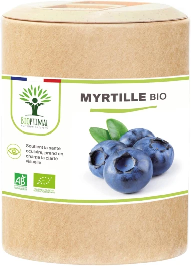 Myrtille Bio - Bioptimal - Complément alimentaire - Clarté visuelle Yeux Antioxydant Circulation - Lutéine Zéaxanthine Vitamine - 240mg par Gélule - Fabriqué en France - Certifié Ecocert - 200 Gélules