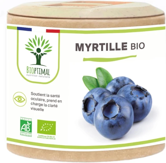 Myrtille Bio - Bioptimal - Complément alimentaire - Clarté visuelle Yeux Antioxydant Circulation - Lutéine Zéaxanthine Vitamine - 240 mg par Gélule - Fabriqué en France - Certifié Ecocert - 60 Gélules