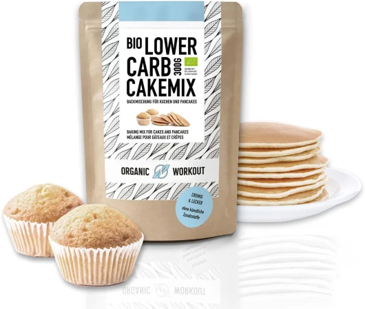 LOWER-CARB VANILLE CAKE-MIX - bio, sans gluten, pour gâteaux, pancakes, mugcakes, avec beaucoup de protéines - sans céréales, riche en protéines, édulcoré à l'érythritol Organic Workout