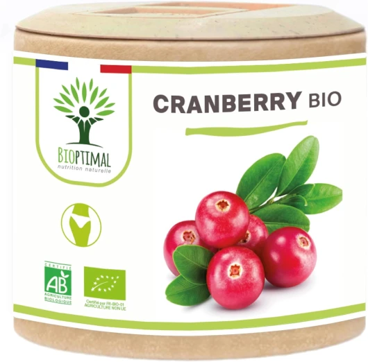 Cranberry Bio - Bioptimal - Complément Alimentaire - 100% Canneberge Sans Sucre - Infection Urinaire Cystite - 36mg de Proanthocyanidines par Jour - Fabriqué en France - Certifié Ecocert - 60 gélules