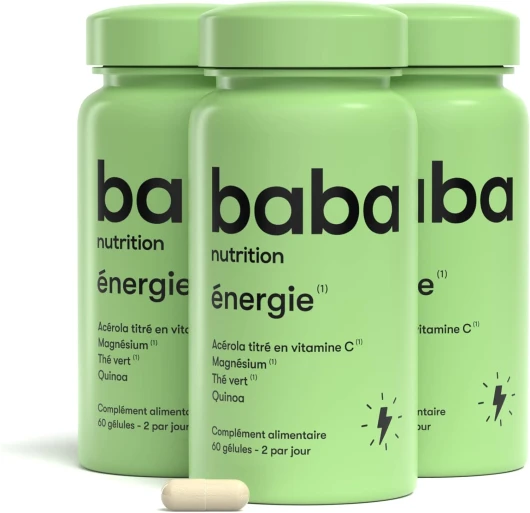 Baba Nutrition Énergie Boost Compléments Alimentaire l Anti-Fatigue Et Immunité Naturelle l Acérola (Vitamine C Naturelle), Magnésium, Thé Vert, Quinoa l Lot de 3