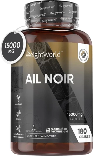 Ail Noir Fermenté 15000mg 180 Gélules Vegan, S Allylcystéine (SAC) Allium Sativum 20:1, Allicine Inodore et Saveur, Riche En Vitamines et Minéraux, Extrait d'Ail Noir Gélules Garlic Capsules