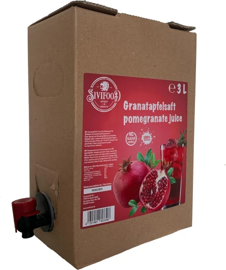 SIVIOOD Jus de grenade en pack économique de 3 litres - Jus végétalien 100% naturel à base de jus de grenade concentré Jus de grenade concentré sans additifs sans sucre ajouté bag-in-box végétalien