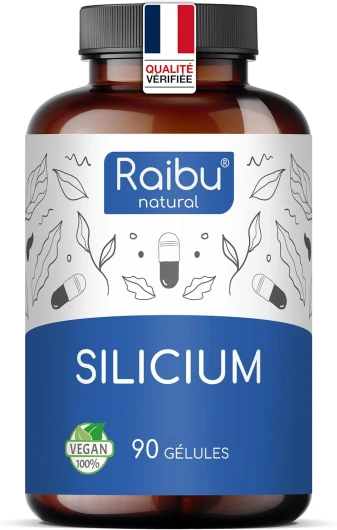 Silicium Organique Raibu - 667mg - 90 gélules pour 3 mois - 100% naturel, extrait de bambou - Sans additifs, testé en laboratoire, vegan - Raibu