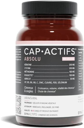 Capactifs Absolu - Complément Alimentaire Cheveux - Vitalité, Croissance & Chute Des Cheveux - Kératine, Vitamines, Biotine, Selenium, Zinc - 3 Mois De Prise - Fabriqué En France