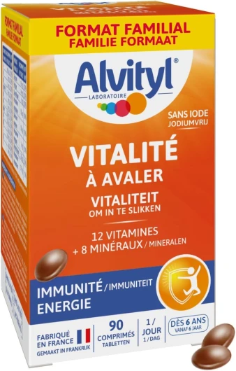 Comprimés Vitalité - 12 vitamines et 8 minéraux - Dès 6 ans - Maxi Format 90 comprimés