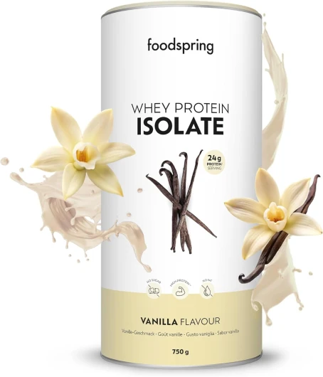 Poudre de protéines Whey Isolate Vanille - Isowhey avec 24g de protéines de croissance musculaire, sans graisse ni sucre ajouté, riche en BCAA & EAA - goût corsé & délicieux (750 g)