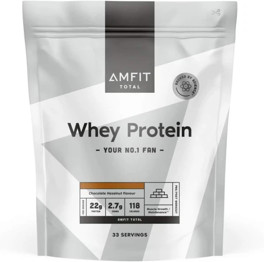 Marque Amazon - Amfit Nutrition Protéines en Poudre de Lactosérum (Whey), Chocolat Noisette, 33 portions, 1 kg (Lot de 1)