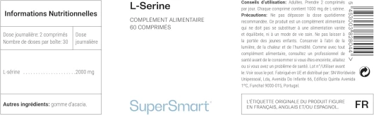 L-Sérine - Acide Aminé Essentiel - Contribue à Améliorer l'Apprentissage et la Mémorisation - Sans OGM - 60 Comprimés