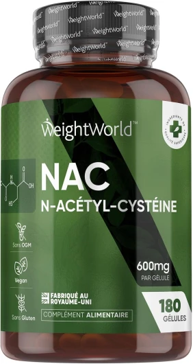 NAC N-Acétyl-Cystéine 600mg -180 Gélules Vegan Pour 6 Mois - Acide Aminé L-cystéine, Gluthation, Source Végétale - N Acétylcystéine Biodisponible, Sans OGM & Gluten - Routine Active & Fabriqué au UK