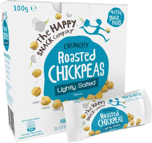 The Happy Snack Company Pois chiches rôtis, saveur légèrement salée casse-croûte santé, haute teneur en protéines, collations savoureuses sans gluten, végétalien, 96 calories, portion de 25 g, 20 lot