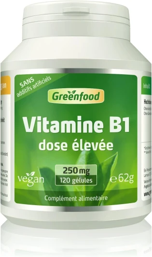 Vitamine B1, 250 mg, dose élevée, 120 gélules - pour un métabolisme énergétique normal - SANS additifs artificiels - Sans organisme génétiquement modifié - Comprimés vegan.