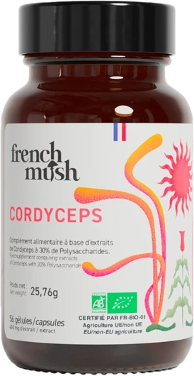 Cordyceps Bio - 56 Gélules Vegan - Champignon Pour Bien-Être, Performances Physiques, Énergie - 1 à 2 Gélules Par Jour - Complément Cordyceps Mushroom, Fabriqué en France