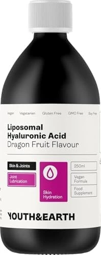 Acide Hyaluronique Liposomal Liquide Jeunesse & Terre 250 ml - Compléments alimentaires anti-âge pour les articulations - Acide hyaluronique pur pour l'hydratation de la peau - Saveur fruit du dragon