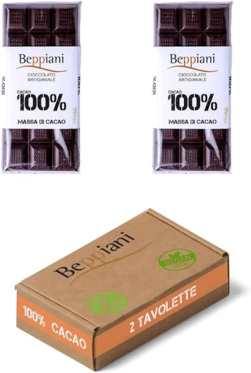 Beppiani 100 % masse de cacao, chocolat artisanal, végétalien, sans sucre, riche en antioxydants, pour régimes équilibrés – Fabriqué en Italie set (2 Tav - Classique)