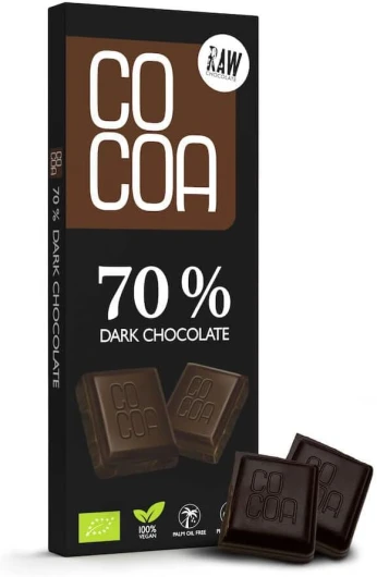 Chocolat Noir 70% BIO - 40g, Sans Gluten, Chocolat Noir Sans Sucre Blanc Raffiné, 100% Vegan, Fèves de Cacao Non Torréfiées, Chocolat Cru, Sans Lactose,sucré au sucre de fleur de coco