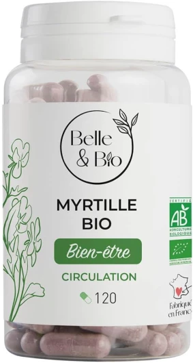 SANTÉ DES YEUX & CLARETÉ VISUELLE - Extrait de Myrtille Bio certifiée Ecocert -Pilulier de 120 gélules - Cure 1 mois - Complément Alimentaire BELLE&BIO - Fabriqué en France