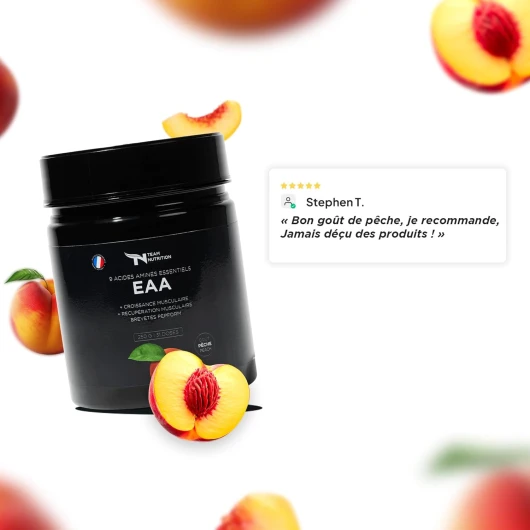 EAA TEAM NUTRITION - EAA Complex avec 9 Acides Aminés Essentiels - Assimilation Optimal - Sans Aspartame - 250g - Favorise Développement Masse Musculaire - - MARQUE FRANÇAIS