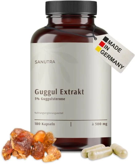 ® Gélules d'extrait de Guggul - 180 gélules de 500 mg - Extrait 5:1 - 5% guggulstérone - 6 mois de consommation - Végan - Sans additifs - Fabriqué en Allemagne