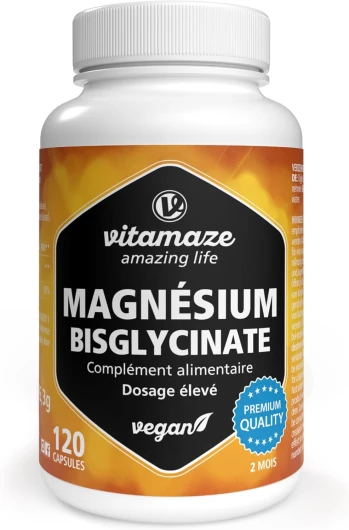 Magnésium Bisglycinate gélules hautement dosé & végétalien, 1500 mg en seulement 2 gélules dont 300 mg de magnésium élémentaire, 120 gélules pour 2 mois, sans additifs, Fabriqué en Allemagne