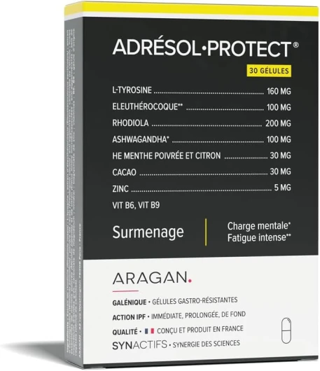 Synactifs - AdresolProtect - Complément Alimentaire Surmenage & charge mentale - Zinc, Rhodiola, Ashwagandha, Eleuthérocoque - 30 gélules - 15 à 30 jours de prise - Fabriqué en France